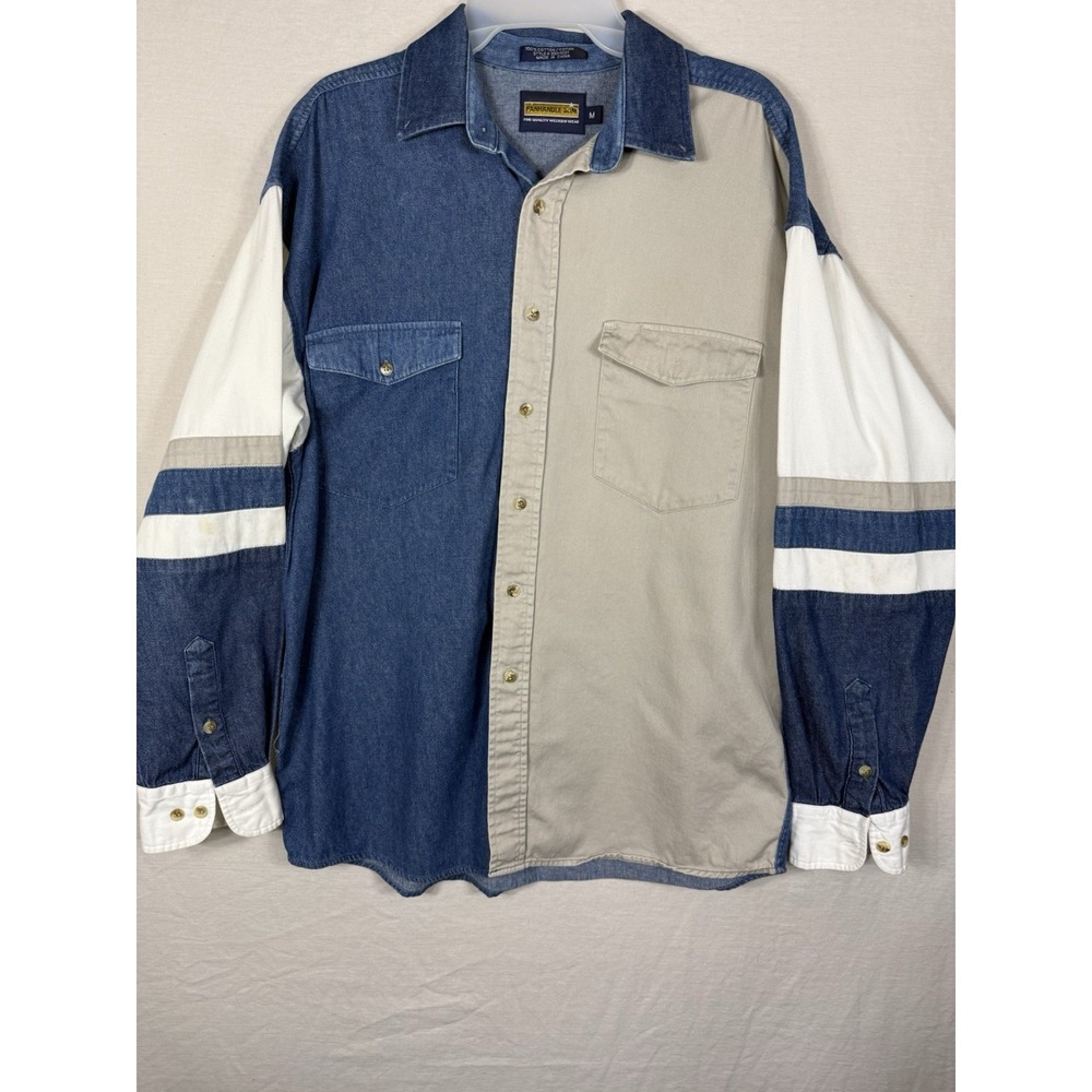 Panhandle Slim Shirt Mens Medium Blue Colorblock Denim  Western Button Down 90s